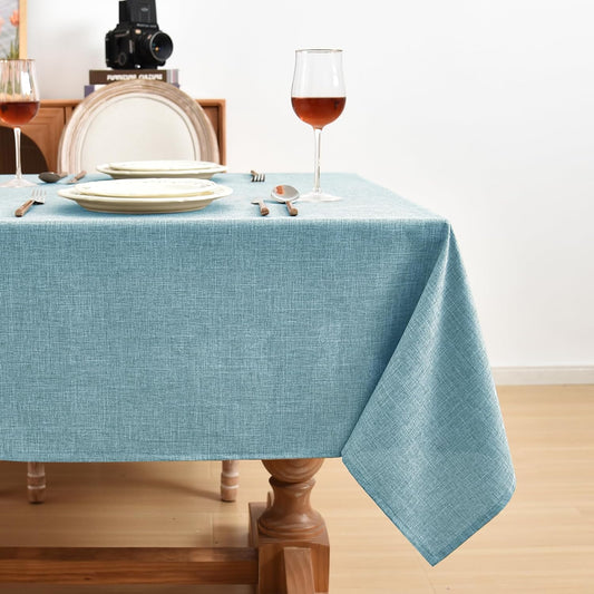Fitable Linen Textured Square Tablecloths 2 Pack, Waterproof Fabric for 4 Ft Card/Coffee Tables, Holiday Covers for Kitchen, Party, Farmhouse (Turquoise, 54 x 54 Inch)