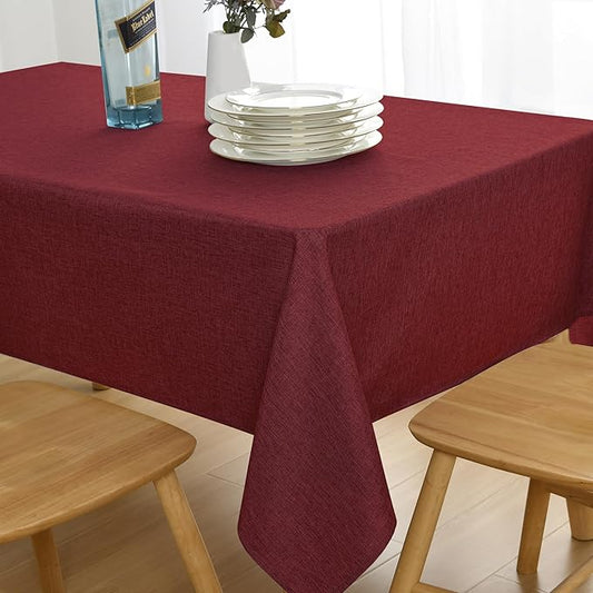 JIUZHEN Red Faux Linen Farmhouse Tablecloth Rectangular, Wrinkle Stain Resistant Table Cloth Rectangle Tablecloth Table Cover for Kitchen Dining, 70 x 108 Inch