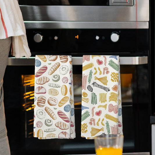 Pasta and Bread Food Kitchen Towels Set of 2, Bread Pasta Lovers Minimal Dining Room Decor Hand Towel, Kitchen Sets for Home Decorations Tea Towel Dish Towels 16x24 Inch