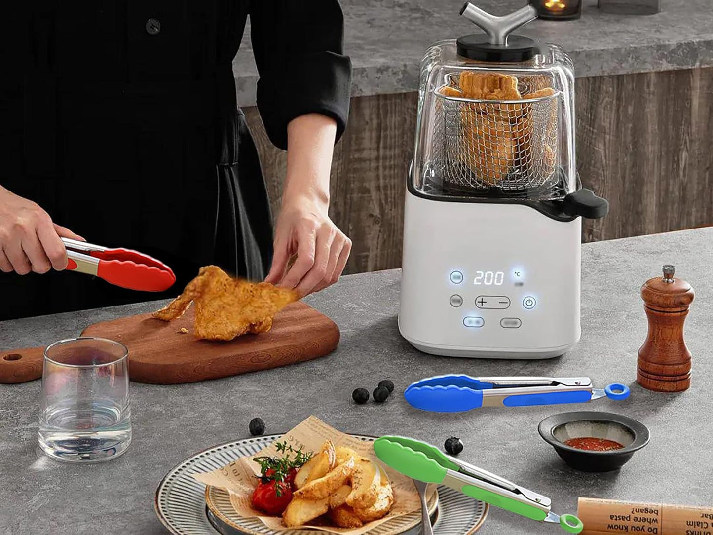 Mini Tongs with Silicone Tips 7-Inch Serving Tongs, Set of 3 (Red Blue Green)