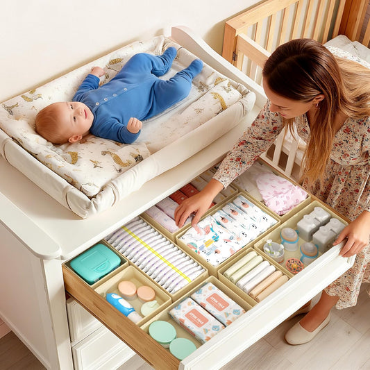 DIMJ Drawer Organizer Clothes Storage - 18 Pack Baby Dresser Organizer for Nursery, Foldable Drawer Dividers for Bedroom Closet Organization, Fabric Storage Bins for Socks, Underwears, Bras