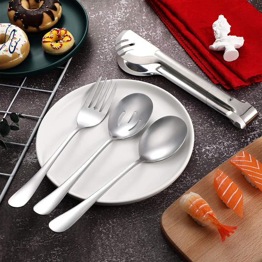 Patelai 15 Pieces Christmas Stainless Steel Silver Serving Utensils Set 8.7" Large Spoons and Slotted Spoon 9.45" Tong 9" Forks Flatware Wedding Party Buffet Banquet Cooking Kitchen Catering