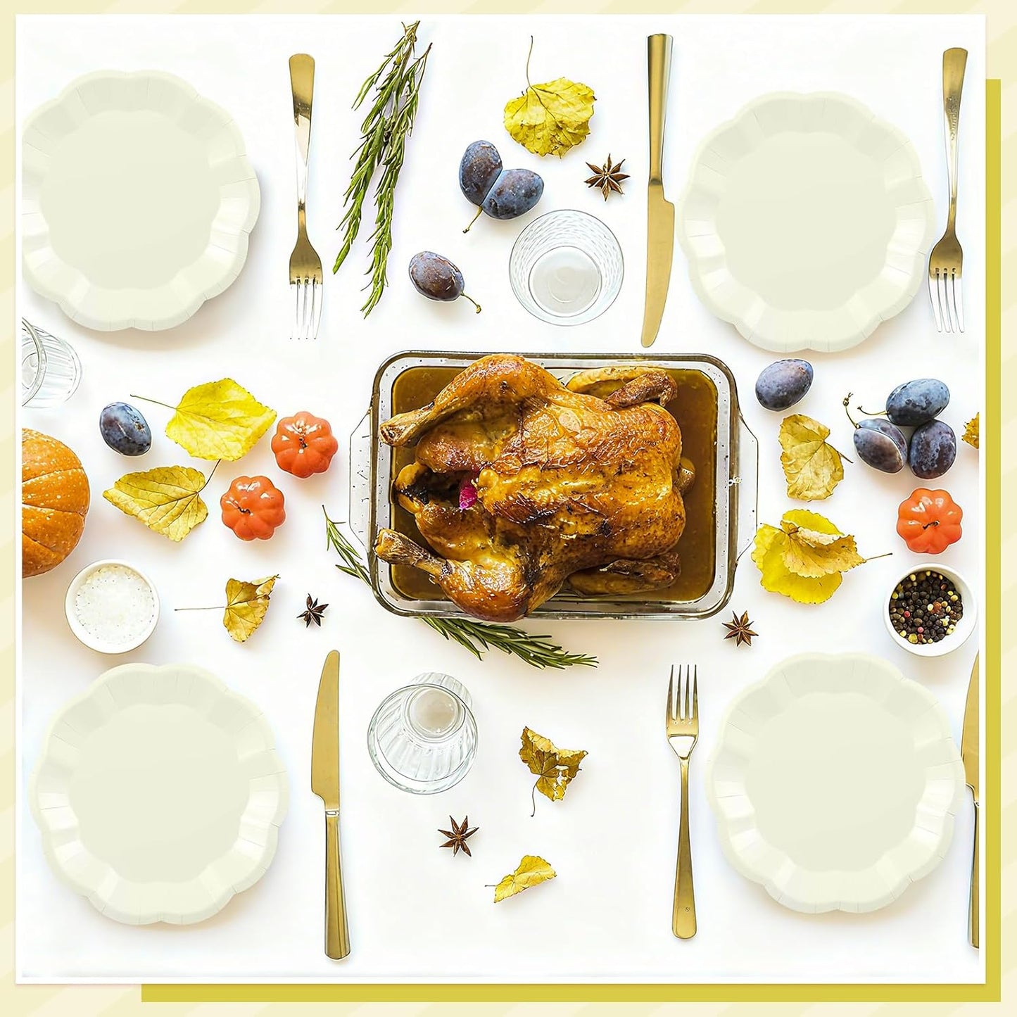 30pcs Thanksgiving Paper Plates 7 Inch Ivory Scalloped Paper Plates Disposable Cream Dessert Cake Plate for Thanksgiving, Friendsgiving, Weeding, Birthday, Baby Shower