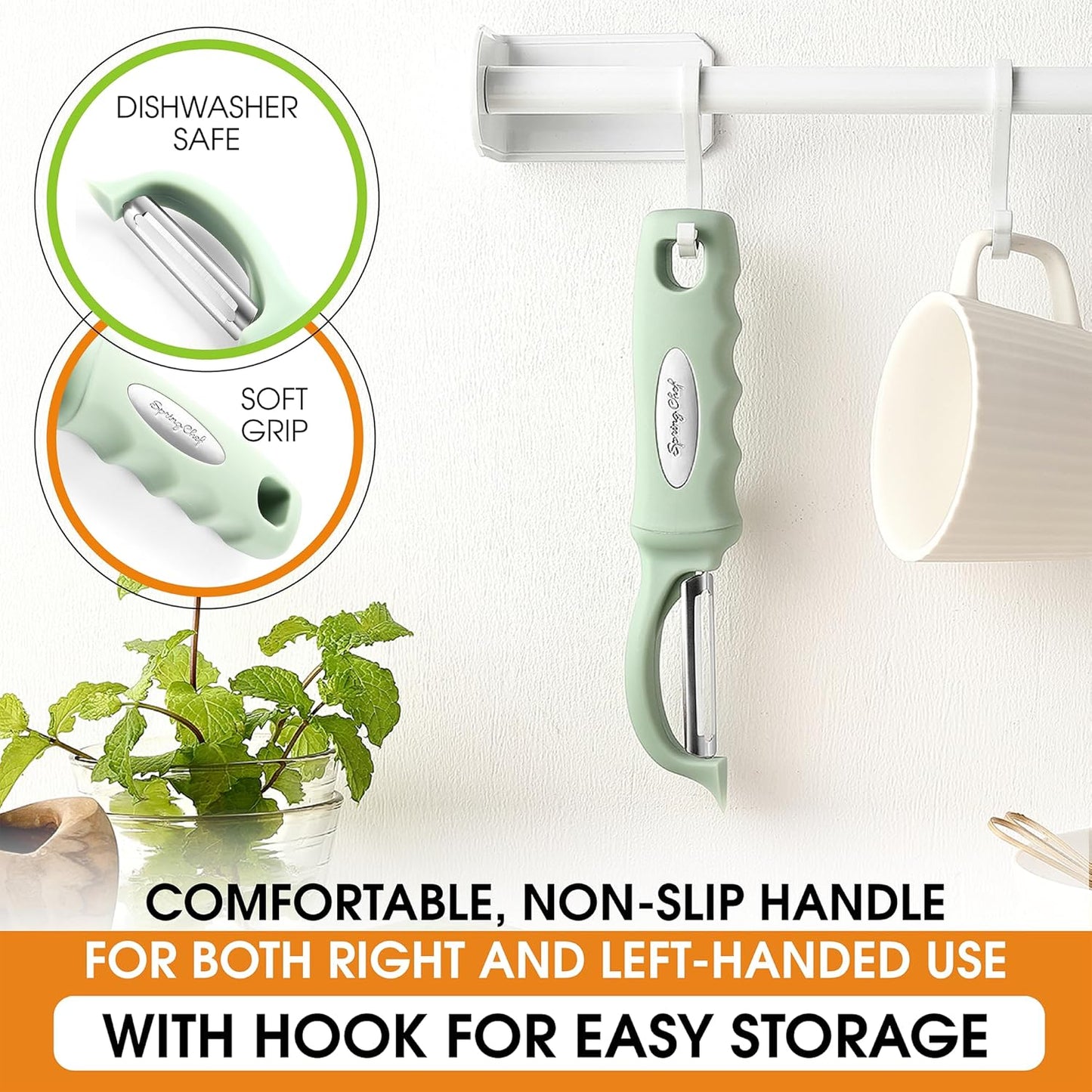 Spring Chef Premium Swivel Vegetable Peeler, Comfortable Handle and Ultra Sharp Stainless Steel Blades - Perfect Kitchen Peeler For Veggie, Fruit, Potato, Carrot, Apple - Pistachio