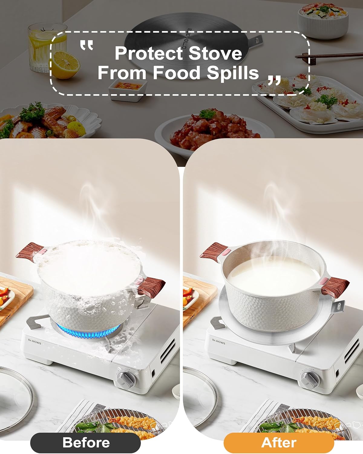 7.9 inch Heat Diffuser for Gas Stove, Stainless Steel Induction Adapter Plate, Converter Disk for Induction Cooking Plate with Detachable Handle, Red