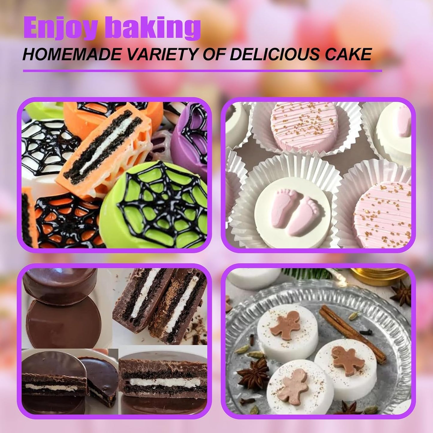 12 Cavity Silicone Chocolate Cookie Molds, Chocolate Covered Cake Molds, Baking Molds for Mini Cakes, Jelly - 2 pcs