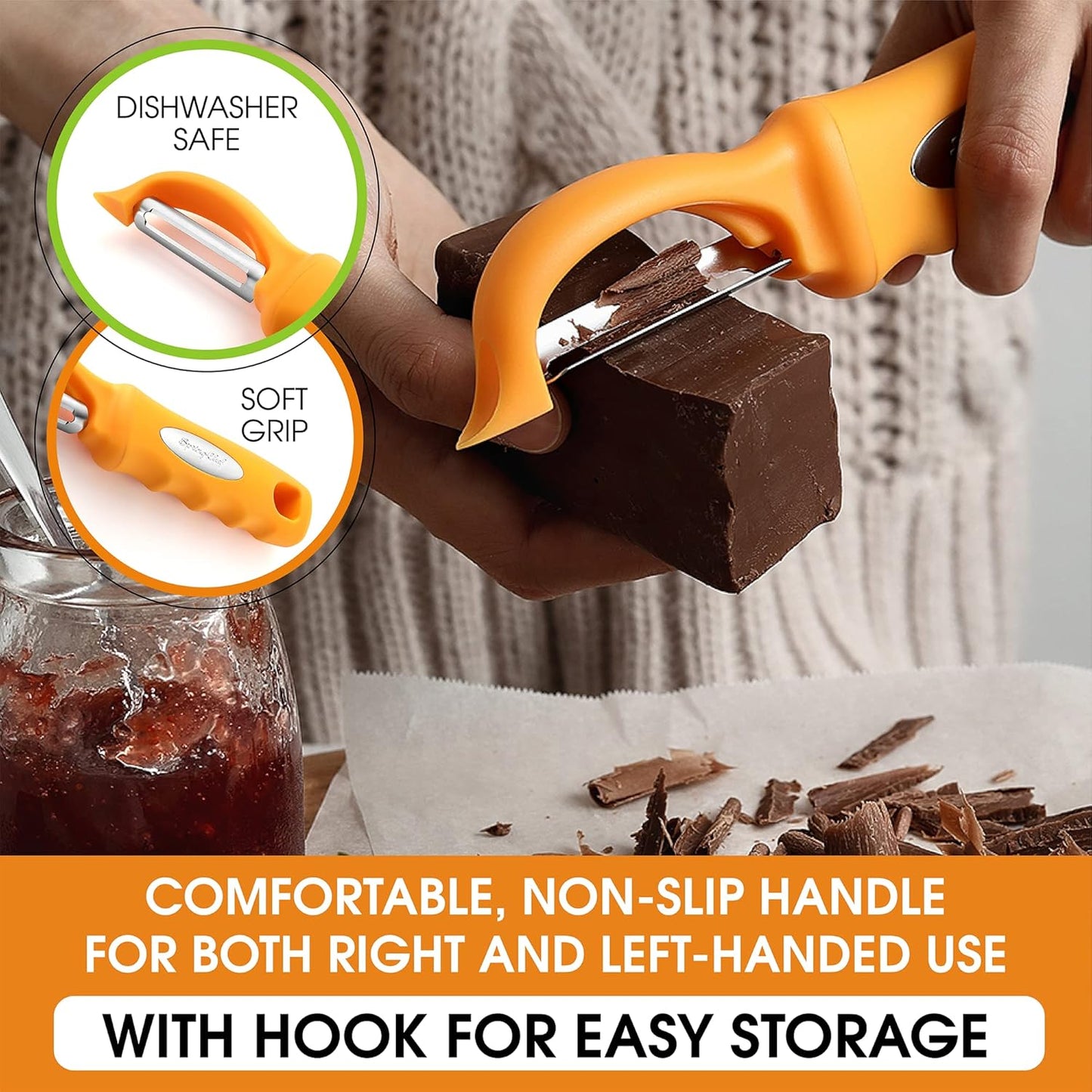 Spring Chef Premium Stainless Steel Swivel Potato Peelers for Kitchen, Metal Vegetable Peelers with Comfortable Handle for Apple, Cucumber, Veggie, Fruit, Carrot, Dishwasher Safe - Set of 2 - Mango