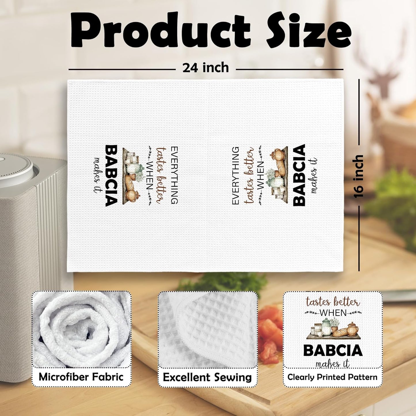 Babcia Gifts Kitchen Dish Towels, Grandma Grandmother Gifts for Women from Grandsons Grandchildren, Watercolor Cooking Utensils Hand Towels Kitchen Tea Towels Decorations, 16x24inch