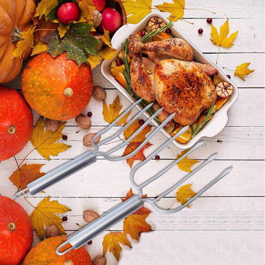 Stainless Steel Poultry Lifters Set of 2.Meat Fork, Roaster Poultry Fork, Carving Forks, Transfer Chicken or Ham Easily