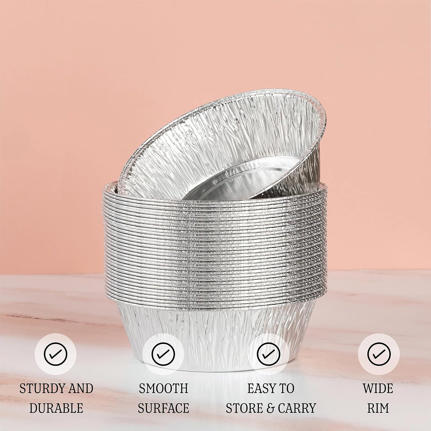 PLASTICPRO 6.5'' Inch Round Tin Foil Pans Disposable Aluminum, Freezer & Oven Safe - For Baking, Cooking, Storage, Roasting, & Reheating, Deep Pack of 20