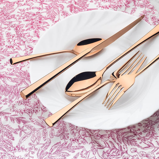 Alata Bailey Rose Gold 20-Piece Forged Stainless Steel Flatware Set Cutlery Set, Service for 4, Silver Finish, Dishwasher Safe