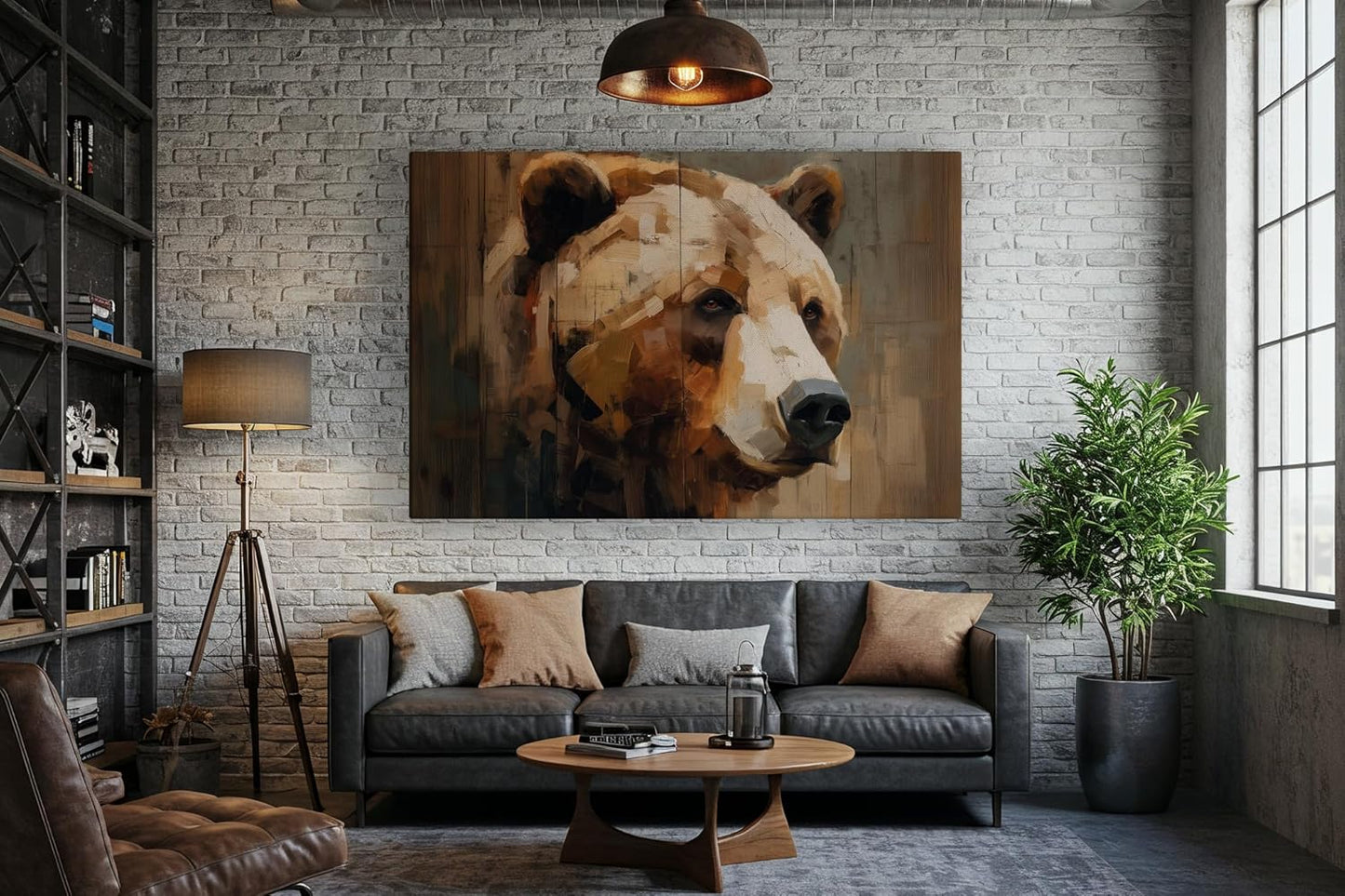 Wildlife Canvas Prints - Wild Animals Home Decor - Medium, Large, and Extra Large Wall Art for Living Room, Bathroom, Kitchen (Brushstroke Bear, 31L" x 47W")