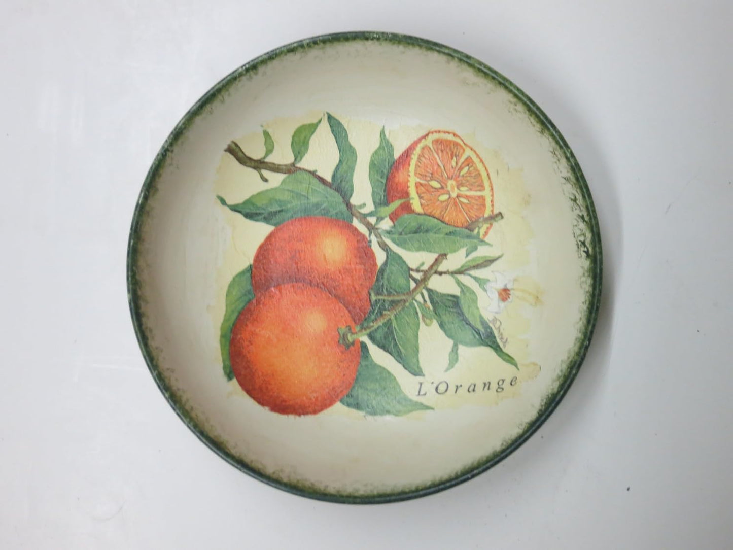 GAC Italian Hand Painted 'Country Fruit' Large Decorative Serving Bowl - Fruit Bowl, Candy Dish, Centerpiece Bowl - Brass - Limited Edition 9"