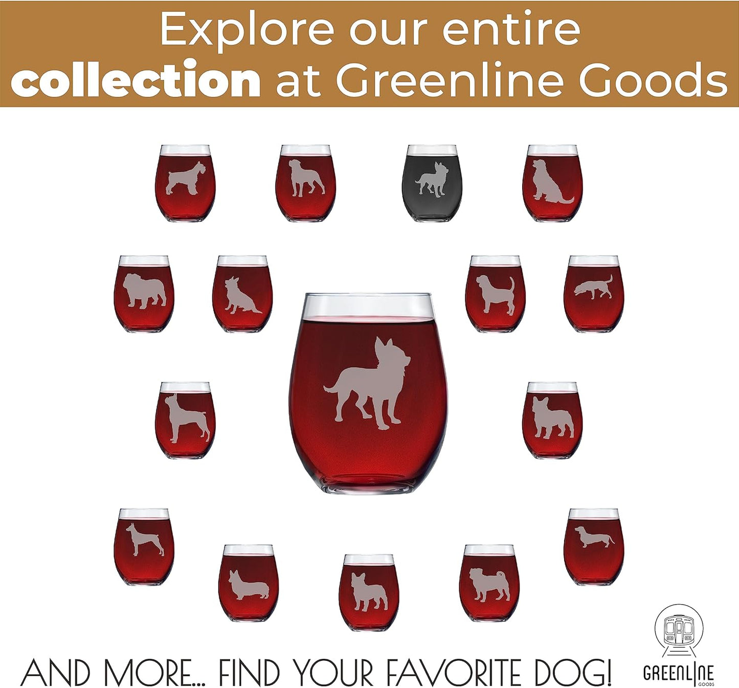 Chihuahua Stemless Wine Glasses (Set of 2) | Unique Gift for Dog Lovers | Hand Etched with Breed Name on Bottom