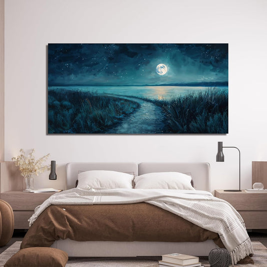 Canvas Wall Art Decor Modern Wall Decor For Living Room Coastal Starry Sky Wall Art Blue Botanical Wall Art Artwork For Walls Canvas Prints Art Work For Home Kitchen Office Wall Decor 20" X 40"