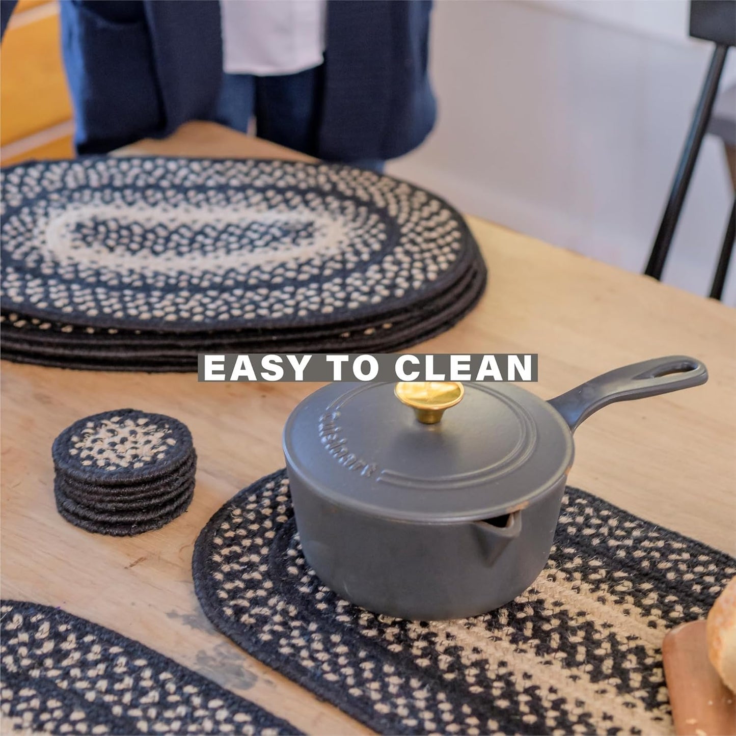 Homespice Manchester Long Table Runner - 11"x36", Rectangle, Black & Tan - Handcrafted with Jute - Rich Colors, Easy to Clean, Durable and Protects Furniture