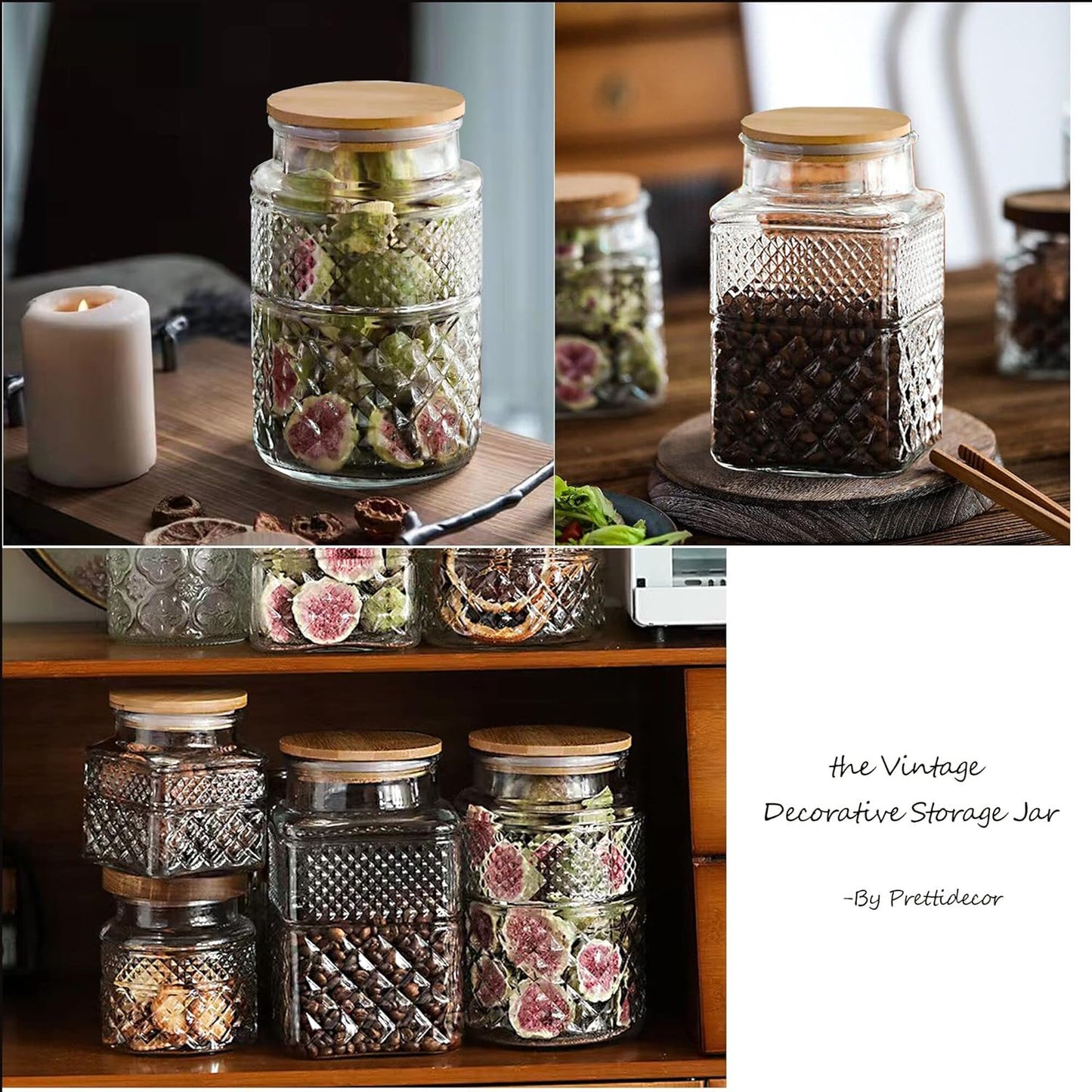 Large Glass Storage Jar, 60 FL OZ Glass Food Storage Containers with Bamboo Lid, Kitchen Containers Cereal Canisters Decorative Jar for Candy Snack Cookies Coffee Tea Nuts Airtight Jars