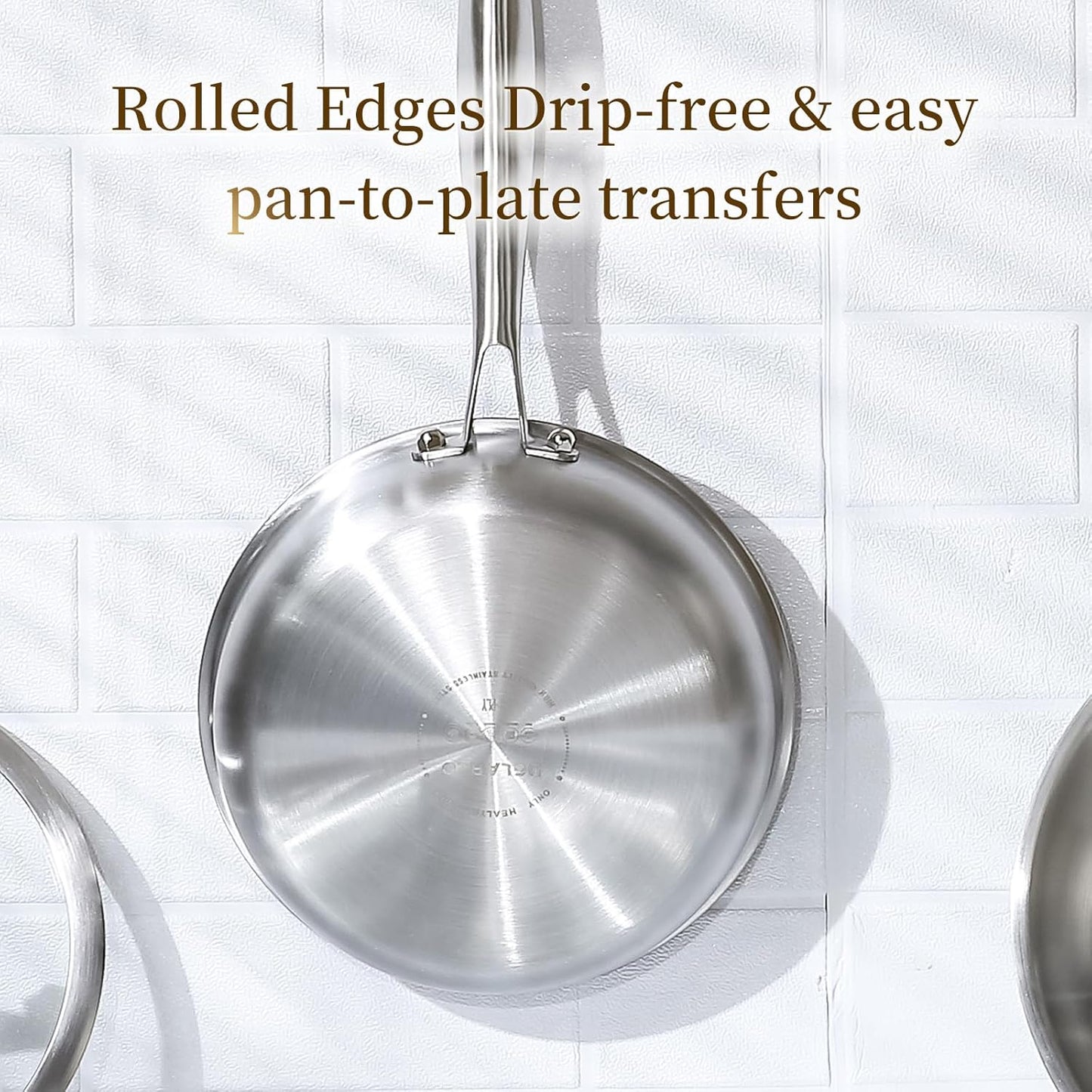 DELARLO Tri-ply Stainless Steel Kitchen Cookware Frying Pan Set with Lid 8" 10" 12" Induction large Skillets Chef's Pan,Pots and Pans Set Kitchen Cookware Set Suitable for All Stove