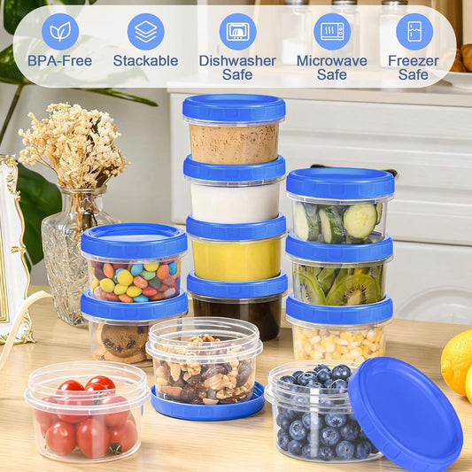 6 Pcs 8 oz Plastic Containers with Screw Lids, Reusable Clear Food Storage Containers with Pen and Brush for Snack Salad Fruit, Freezer Storage Containers, Microwave & Dishwasher Safe