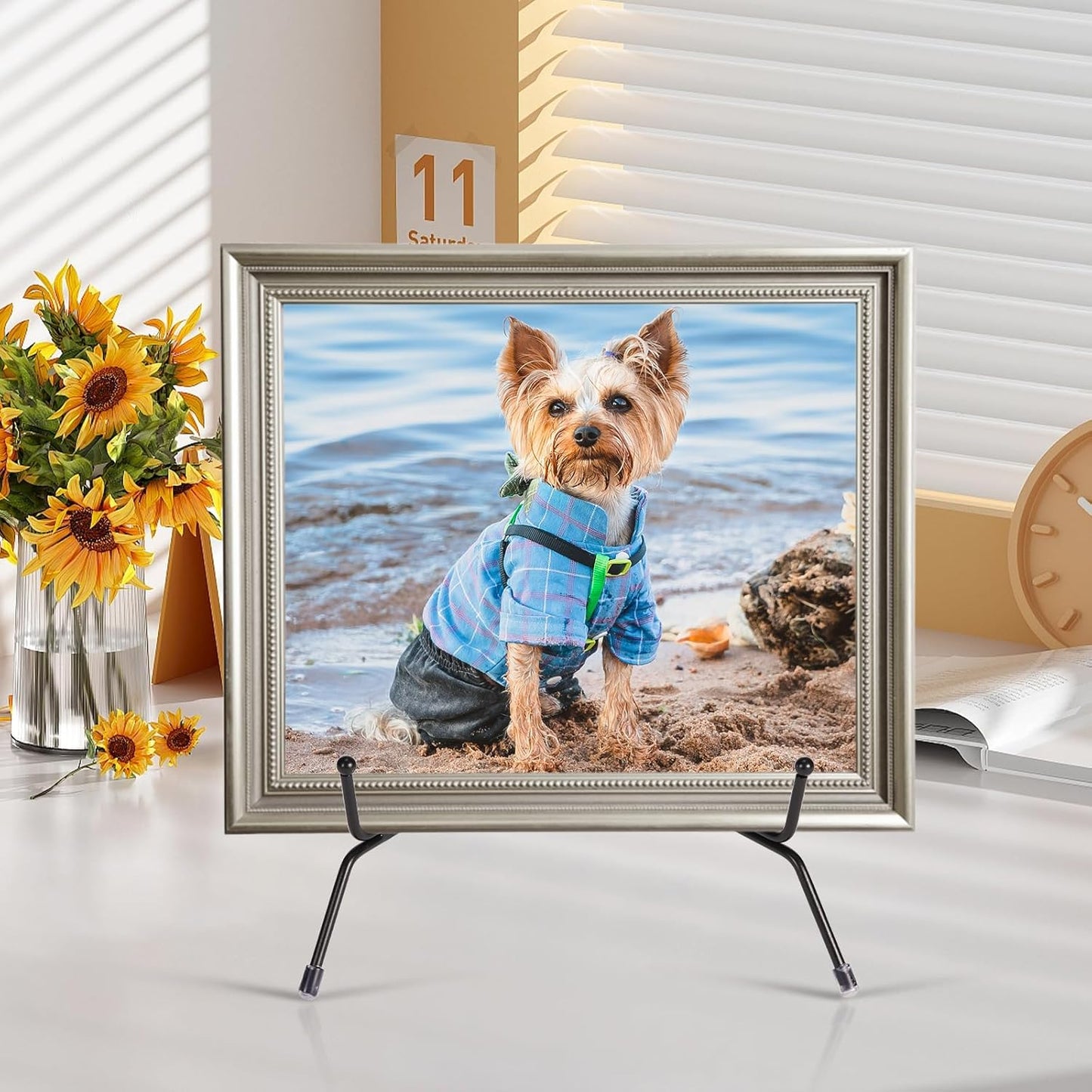 2 Pack Improved Anti-Slip Plate Stands, 10 Inch Black Iron Display Stands for Frames, Pictures, Books, Artworks