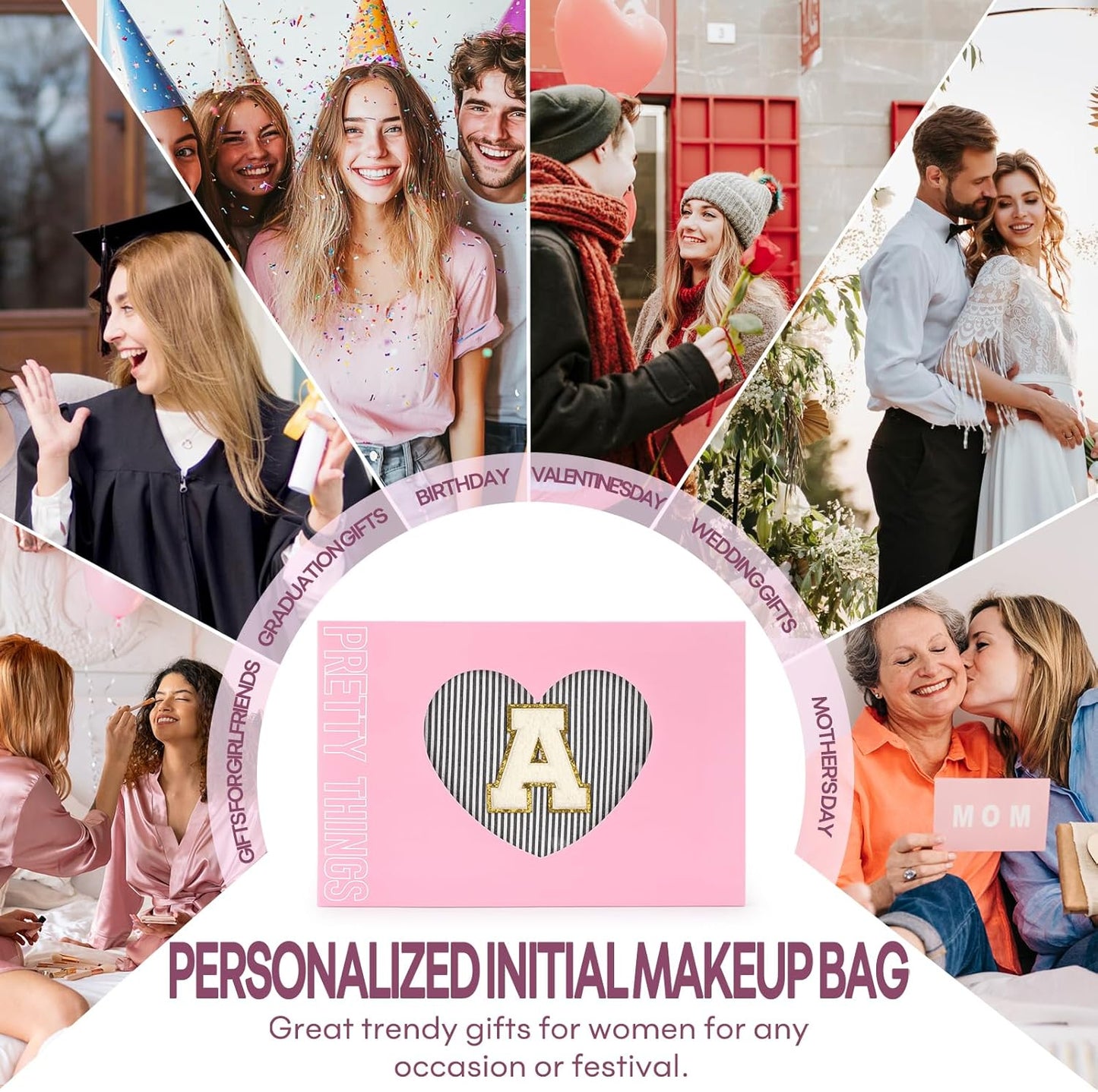 2 PCS Initial Makeup Bags for Women: Cosmetic Bag for Travel Toiletry - Birthday Gifts for 11 12 13 14 15 16 17 18 Years Old Girl Graduation Teacher Gift- Teen Girl Gifts Trendy Stuff - Black K