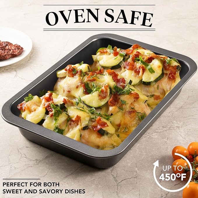 Cake Pan, Nonstick Baking Pan for Cake, Bread, Brownie or Lasagna, Heavy Duty Baking Dish with Diamond Texture Pattern and Wide Grips, Set of 2