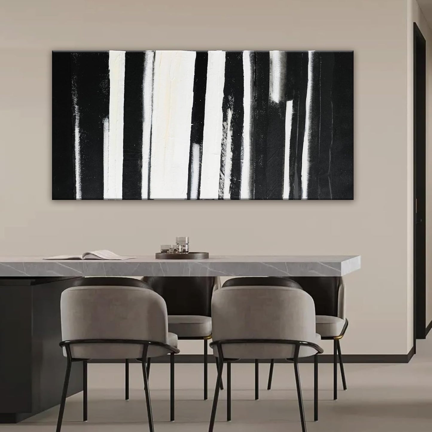 QSQ Abstract Wall Art Decor Large Home Decor Wall Art Prints Black and White Minimalist Stripes Artwork Modern paintings Wall Decorations for Living Room Wall Bedroom Office Decor 29"×58"