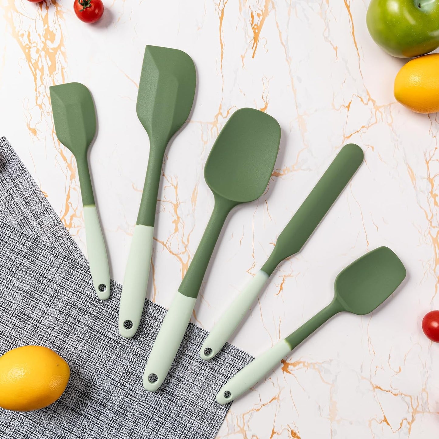 Silicone Spatula Set, 5 Piece Food Grade Rubber Spatulas for Baking, Cooking, and Mixing High Heat Resistant Non Stick Dishwasher Safe BPA-Free (Two colors - Green)