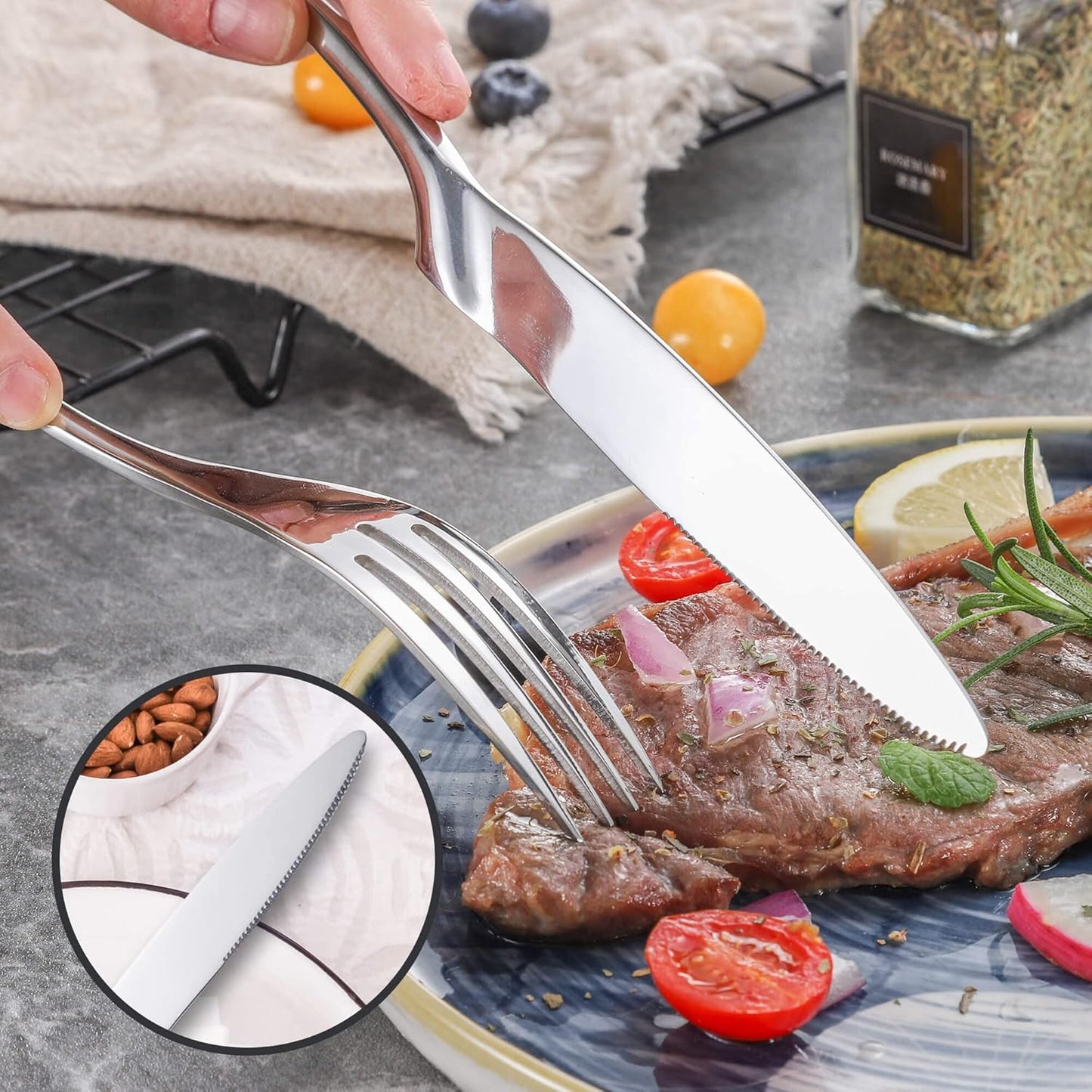 Lemeya 24-Piece Silverware Set for 6,Heavy Duty 18/10 Stainless Steel Cutlery Set with Forged Stand Knife,Modern Flatware Utensils Set,Forks Spoons and Knives Set,Mirror Polished,Dishwasher Safe