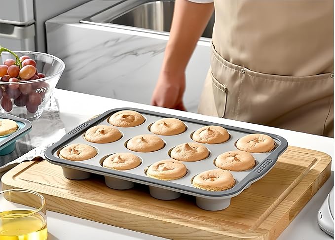 Silicone Muffin Pans for Baking with Metal Frame, 12 Cup Silicone Muffin Pan, Nonstick Cupcake Pan, BPA Free Muffin Tins Easy to Pop Cupcake Baking Pan Molds for Oven Dishwasher Safe Pink