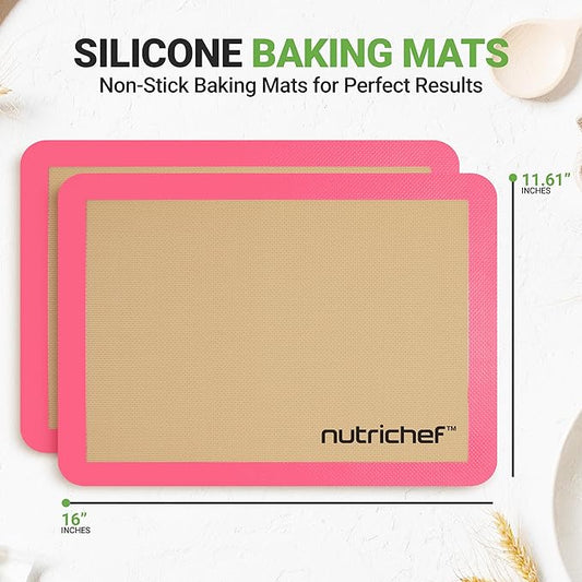 Silicone Baking Mats | 2 Non-stick Food-Grade Reusable Silicone Mats | Perfect for Half Baking Pans 16.5 x 11.6 IN | Oven-Safe Up to 480 Degrees F | Safe for Ovens, Freezers, & Dishwashers (Pink)