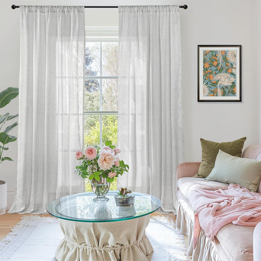 BGment Light Grey Linen Curtains for Living Room 84 Inch Length - Light Filtering Window Drapes Rod Pocket for Bedroom Farmhouse Natural Textured Sheer Lightweight Rustic, 2 Panels Set, 52 X 84 Inch