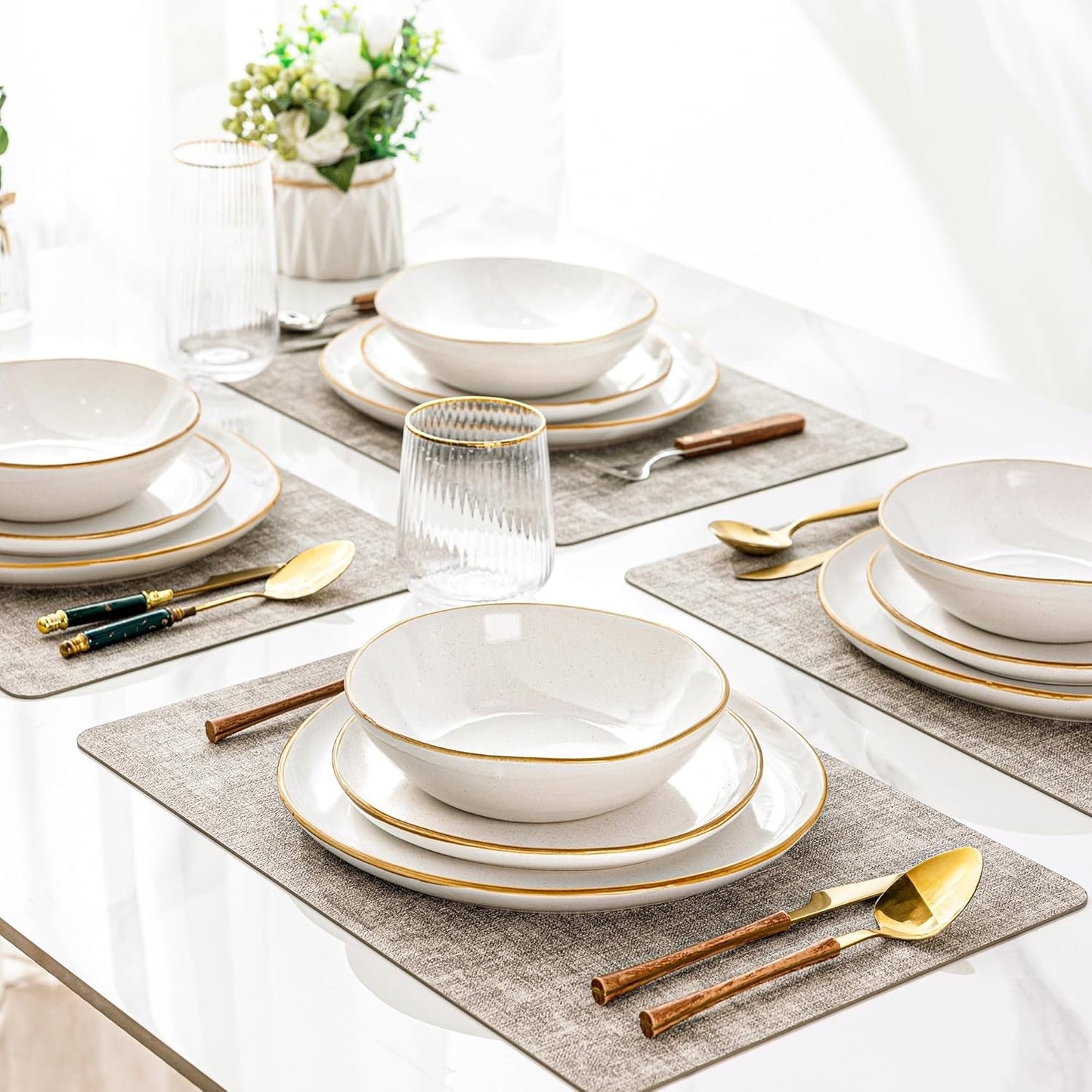 AmorArc Ceramic Dinnerware Sets,Handmade Reactive Glaze Stoneware Plates and Bowls Set,Highly Chip and Crack Resistant Dishware | Dishwasher & Microwave Safe Dishes Set,Service for 4(12Pcs)