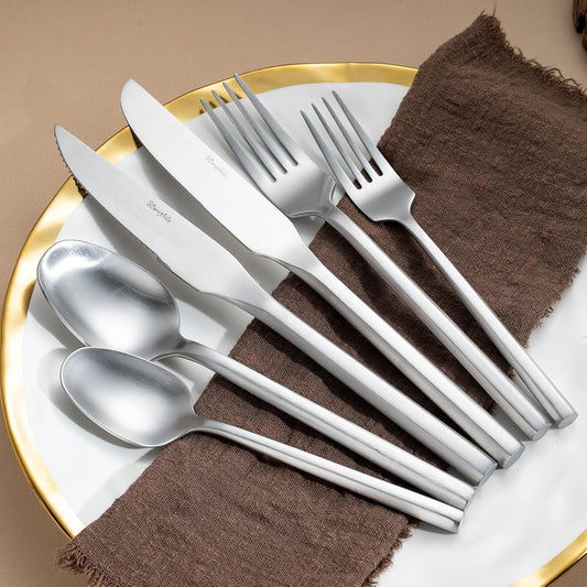 Silverware Set with Steak Knives,Zerophilo Flatware Set with Hexagon Handle 24 Pieces 18/0 Stainless Steel Cutlery Set for 4,Dishwasher Safe