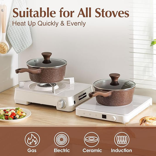 SENSARTE Saucepan Nonstick with Lid 2.5 Quarts Granite Coating Sauce Pot Medium Kitchen Cooking Pot, Induction Comptable, Free of Intentionally Added PFOA