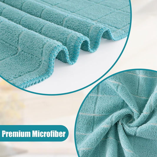 Homaxy Microfiber Kitchen Towels and Dishcloths Set, 12 Pack Soft and Absorbent Dish Hand Towels Bulk, 28 x 16 Inch & 12 x 12 Inch Quick Drying Rags for Washing Dishes, Lake Blue