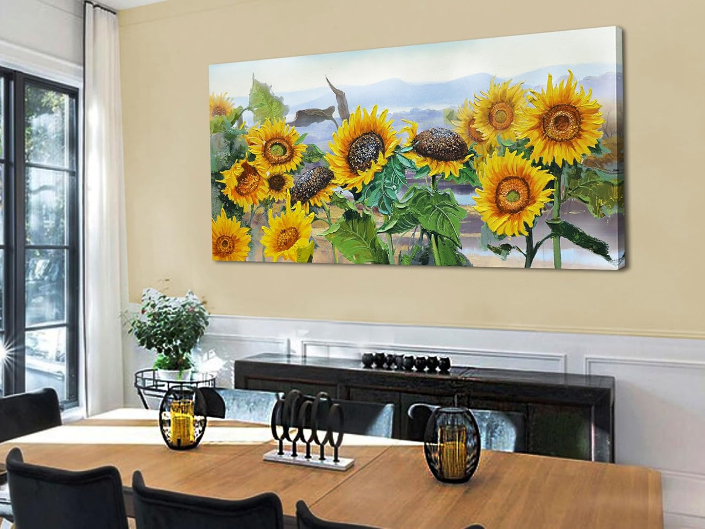 Ardemy Sunflower Canvas Wall Art Yellow Large Floral Pictures Wall Decor Flowers Rustic Paintings Artwork for Living Room Bedroom Dinnng Room Office Home, 48"x24"