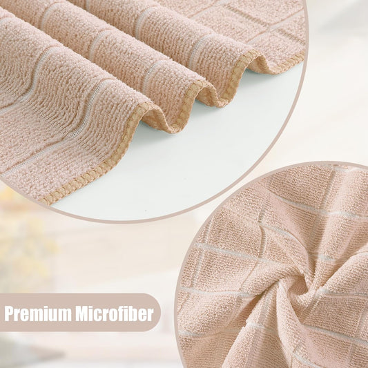 Homaxy Microfiber Kitchen Towels and Dishcloths Set, 16 Pack Soft and Absorbent Dish Hand Towels Bulk, 28 x 16 Inch & 12 x 12 Inch Quick Drying Rags for Washing Dishes, Beige