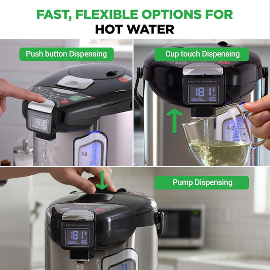 NutriChef Digital Water Boiler and Warmer - 5L/5.28 Qt Stainless Electric Hot Water Dispenser w/LCD Display, Rotating Base, Keep Warm, Auto Shut Off, Safety Lock, Instant Heating for Coffee & Tea