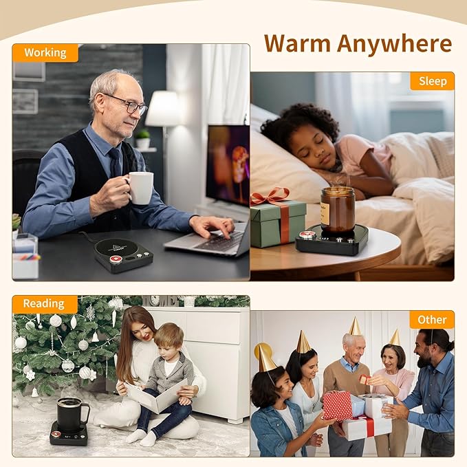 VOBAGA Coffee Mug Warmer with Smart Memory System & 9-Temperature Setting, Coffee Cup Warmer with Customize Timer & Precise Minute Timing, Suitable for Work, Reading, Sleeping