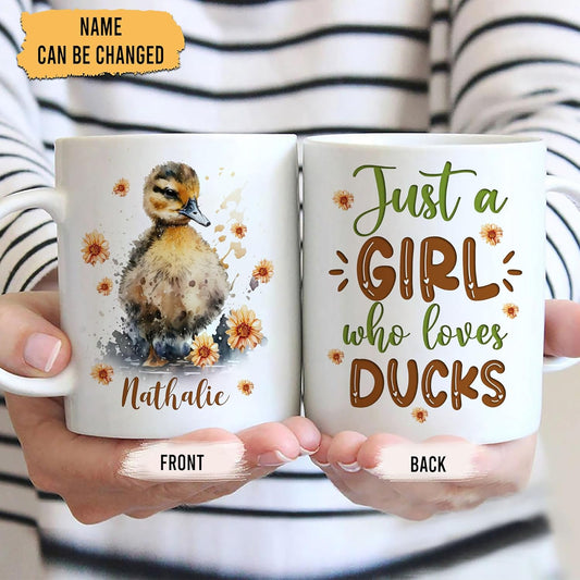 Hyturtle Personalized Gifts Duck Lover - Just A Girl Who Loves Ducks Custom Name Ceramic Coffee Mug Cup 11oz - Idea Cute Animal Lover Gifts For Women, Girl Daughter On Birthday, Christmas