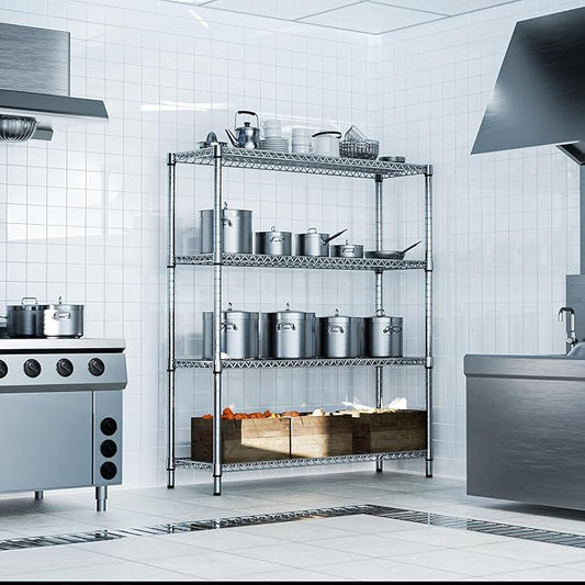 1760 LBs 4 Tier Storage Rack Metal Wire Shelving Unit, Storage Standing Shelf Organizer for Laundry Bathroom Kitchen Pantry Garage Utility Room, Chrome 17.7" D x 59.1" W x 70.4" H