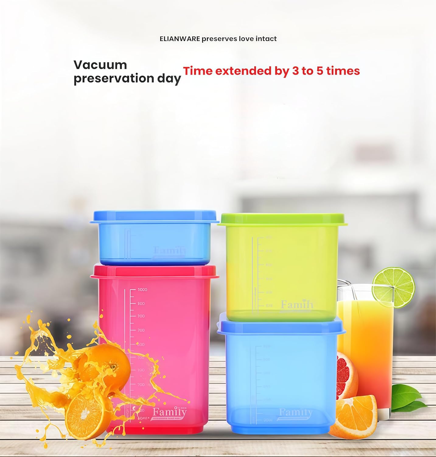 4PCS Family Airtight Food Storage Containers with Lids Set, BPA-Free Food Grade Plastic Stackable Snack Fruit Containers,Leak-proof Kitchen Pantry Organizers for Pasta, Nuts, Dry Goods (Blue)