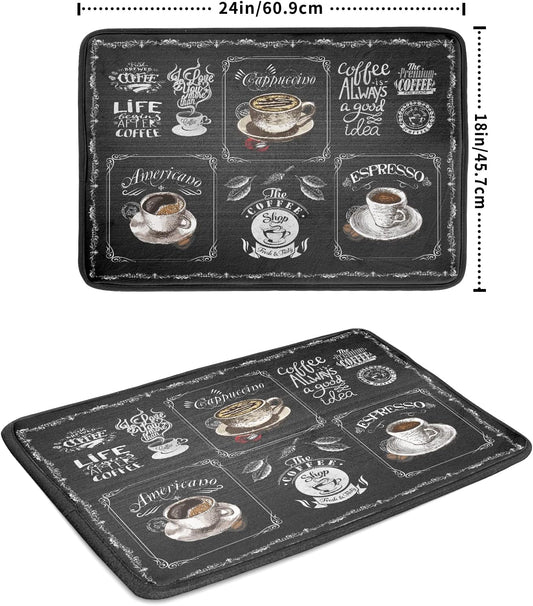 Coffee Bean Maker Dish Drying Mat for Countertops, 18x24 inch Absorbent Microfiber Espresso Cup Spill Mats Black Machine Drainer Mat Dish Drainer Rack Mat Protector Kitchen Accessories Bar Time Chef