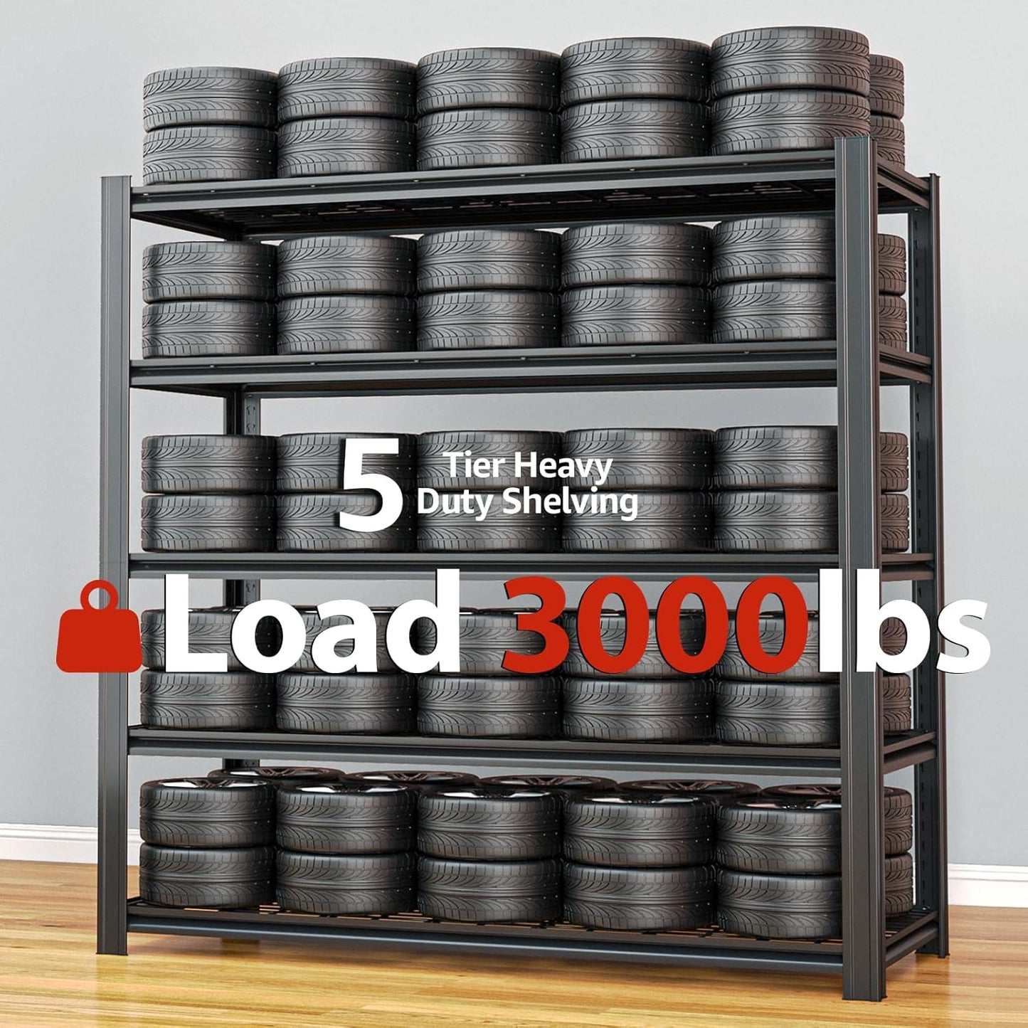 47.12" W Father&I 5-Shelf Industrial Adjustable Heavy-Dudy Tall Metal Steel Garage Storage Shelves Shelving Units/Rack System (Commercial) for Basement/Shop/Dorm, 83" H*47.12" W*23" D*, Black