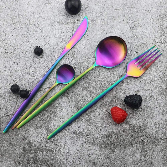 JASHII Silverware Set, 24-Piece Stainless Steel Flatware Set,Kitchen Utensil Set Service for 6,Tableware Cutlery Set for Home, Dishwasher Safe (Matte Rainbow)