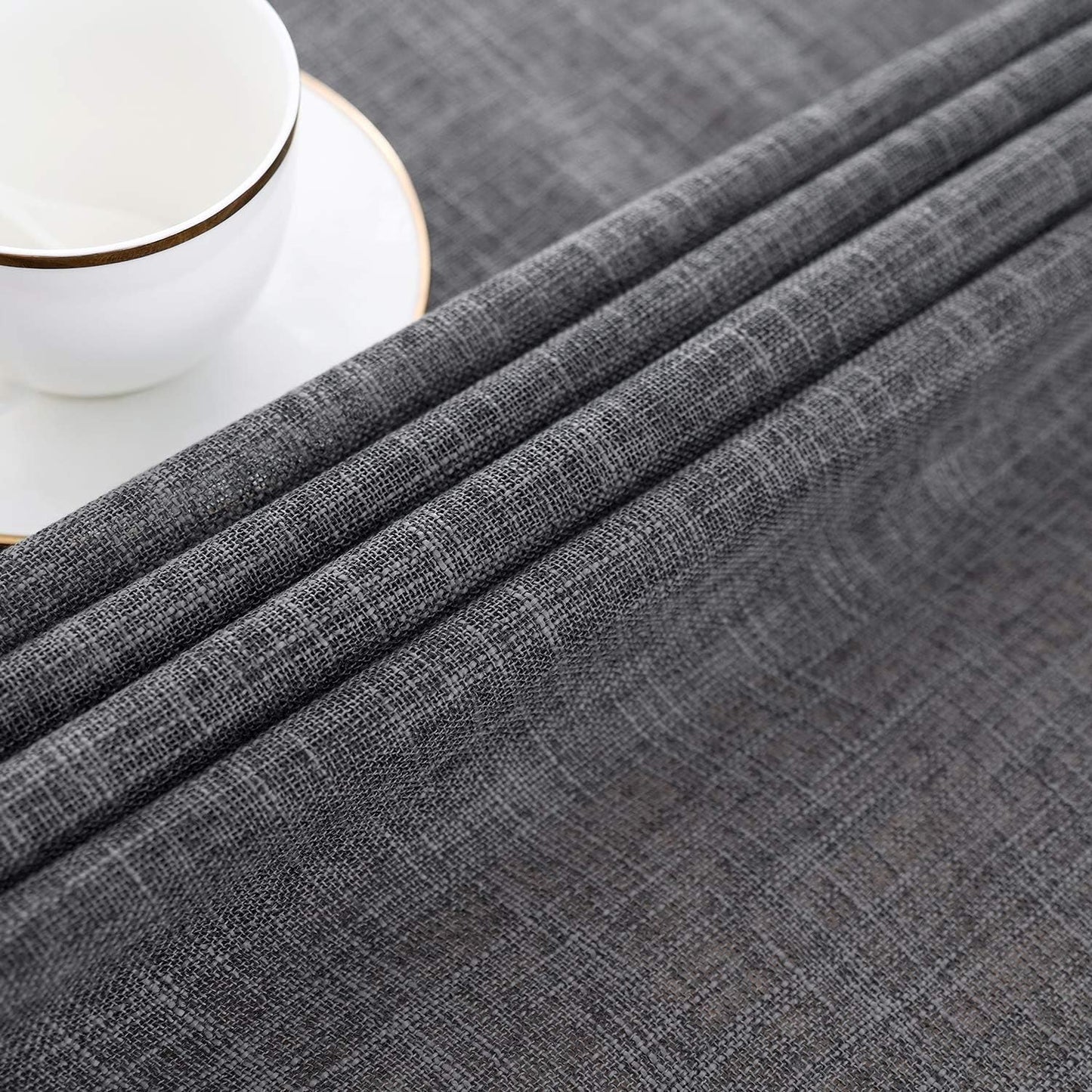 maxmill Flaxy Faux Linen Tablecloth with 2-Tone Slubby Texture Wrinkle Resistant Anti-Shrink Soft Table Cloth for Kitchen Dining Restaurant Tabletop for Event Holiday Dinner Round 70 Inch Charcoal