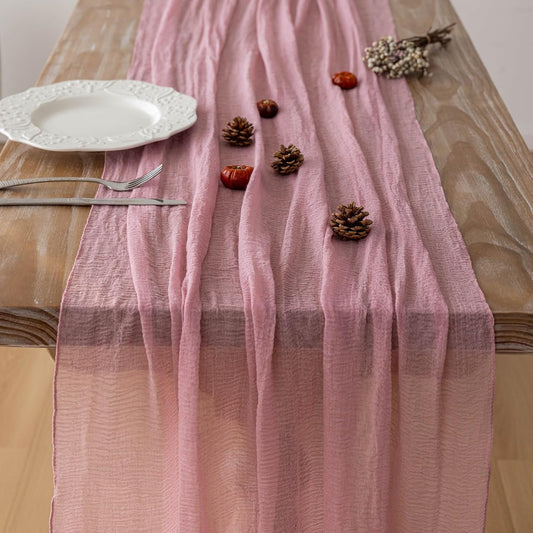 Table Runner Dusty Rose Cheesecloth Gauze 120 Inch 10 FT Rustic Boho Cheese Cloth Runner for Wedding Baby Shower Bridal Shower Garden Party Sheer Home Decorations