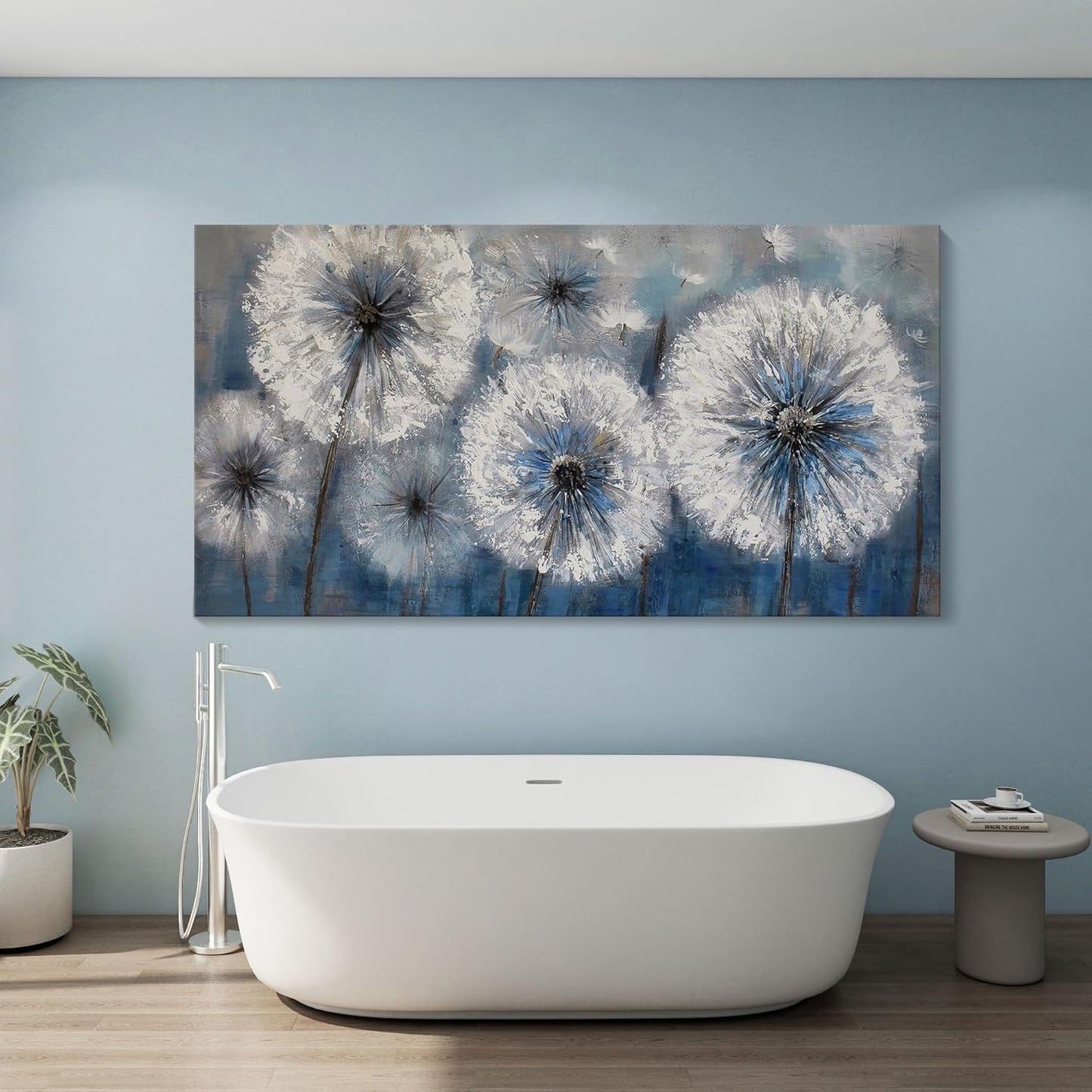 Dandelion Wall Art Blue Large Picture for Living Room Canvas Art Wall Decor Above Bed White Flower Artwork for Walls Wall Paintings Modern Art Aall Decor Framed Wall Art for Bedroom 29×58IN