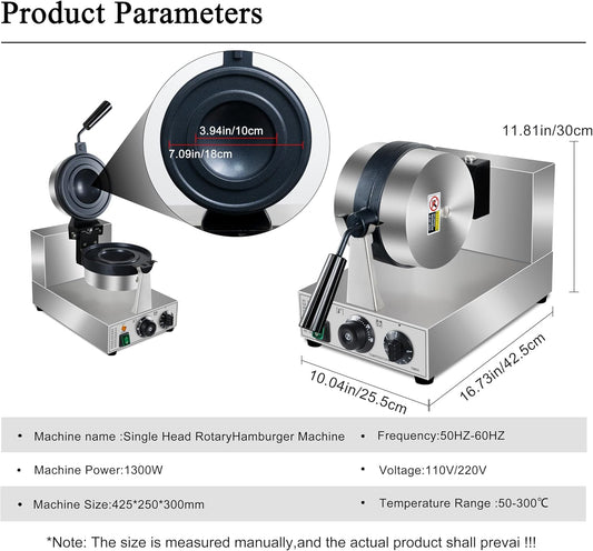 Ice Cream UFO Burger Maker, Electric Burger Waffle Maker, rotary Hamburger sandwich machine Non-stick Panini press waffle machine 110V Gelato Panini Press machine for Home Kitchen Use Breakfast